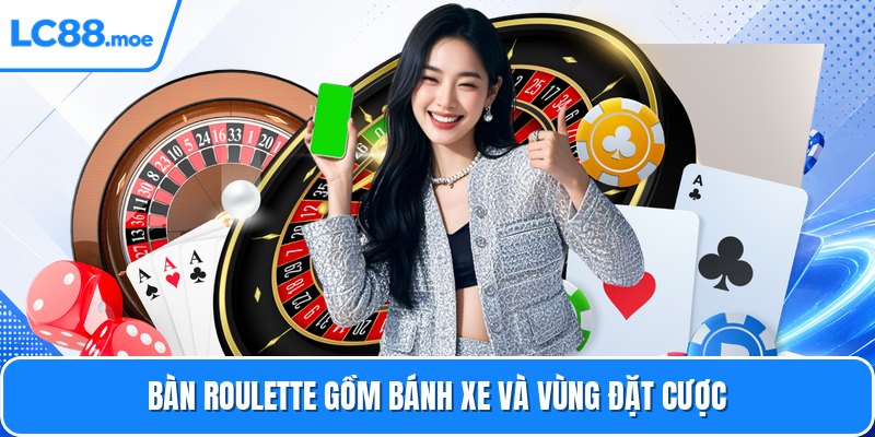 Bàn roulette gồm bánh xe và vùng đặt cược
