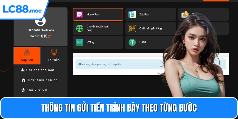 Thông tin gửi tiền trình bày theo từng bước